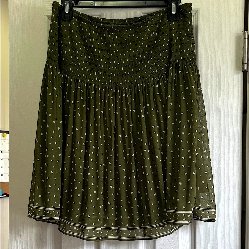 Max Studio Olive Polka Dot A-Line Skirt